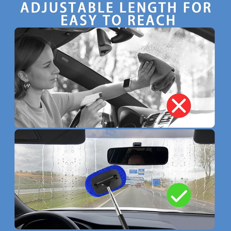 LeeLoon 5 PCS Windshield Cleaner Tool, 40 Inch Microfiber Windshield Cleaning Tool with Extendable Handle, Windshield Cleaner Auto Inside Glass Glass Wiper Kit with Washable Microfiber Pads and Cloth - Image 3